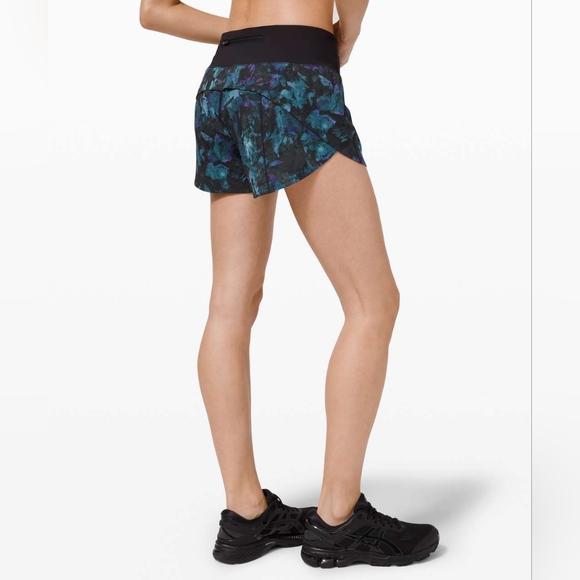 Lululemon Speed Up Short Long 4" Floral Shift Blue Multi Black Tall Size 4 - Picture 4 of 16